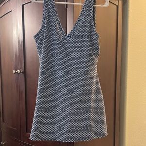 Abercrombie & Fitch Navy and White Geometric V-Neck Mini Dress